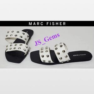 New Marc Fisher Shoes Womens Size 7 Sandals Black White Silver Metal Studded NWT